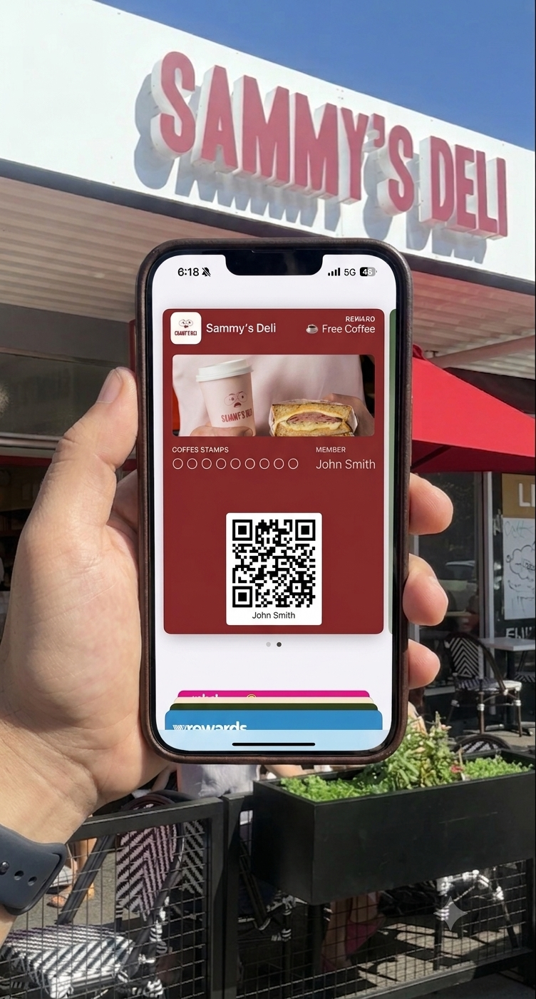 Sammy's Deli using LoyalBean on their iPhone at the counter